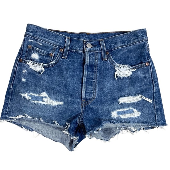 Levi's Pants - Levi’s Premium 501 High Rise Distressed Button Fly Denim Shorts Size 27
